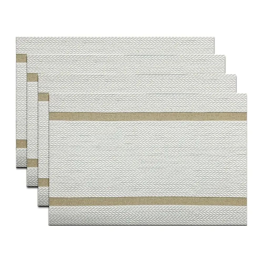 Set Of 4 Dining Table Mats Washable Vinyl Placemats White Woven‎ Texture Gold